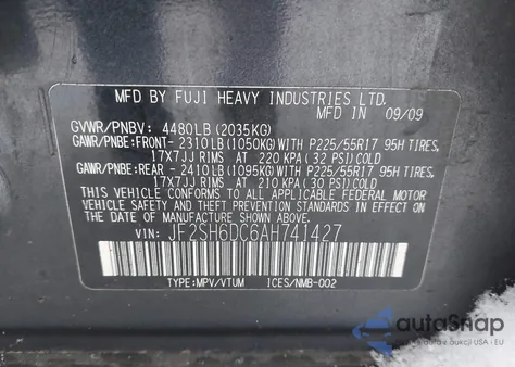 2010 Subaru Forester 2.5X Limited z USA, uszkodzony, nr VIN JF2SH6DC6AH741427